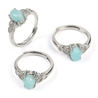 Oval Natural Mixed Stone Adjustable Rings RJEW-Q819-01P-1