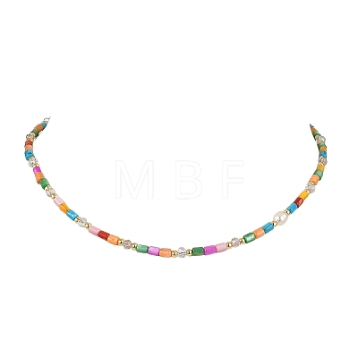 Dyed Natural Freshwater Shell Column & Faceted Rondelle Glass Beaded Necklaces for Women NJEW-JN06050-1