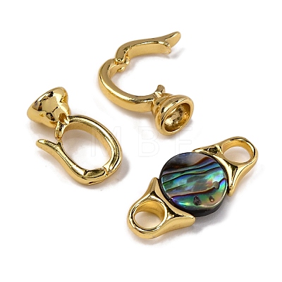 Rack Plating Brass and Abalone Shell Flod Over Clasps KK-B103-16G-1