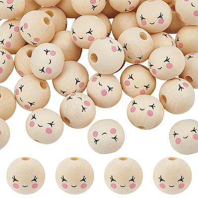 Printed Wood Beads WOOD-WH0052-008-1