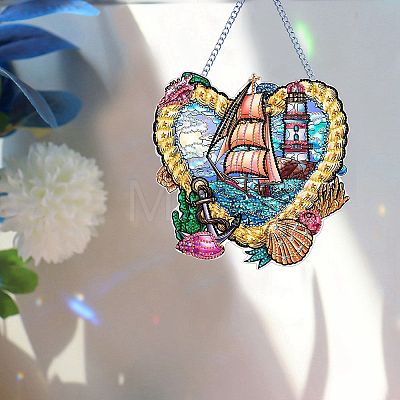 Heart Sailboat Lighthouse DIY Diamond Painting Pendant Decoration Kit PW-WG90519-01-1