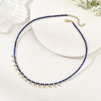 Natural Lapis Lazuli Faceted Rondelle Baded Necklaces with 201 Stainless Steel Teardrop Charms NJEW-JN06428-02-1