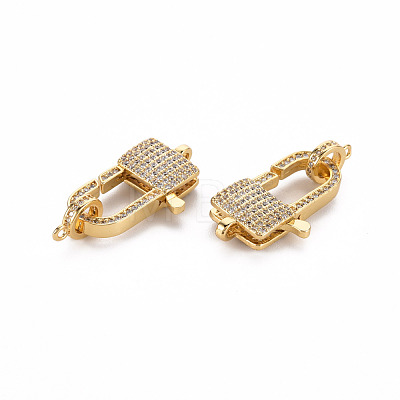 Brass Micro Pave Clear Cubic Zirconia Lobster Claw Clasps ZIRC-S067-069G-NR-1