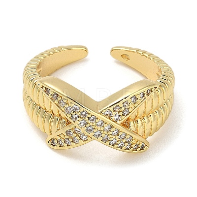 Rack Plating Brass Micro Pave Cubic Zirconia Cuff Finger Rings for Women RJEW-C114-15C-G-1