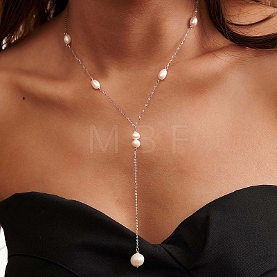 925 Sterling Silver & Rice Natural Freshwater Pearl Pendant Y Necklaces for Women SE-CBA9BBC-16P-1