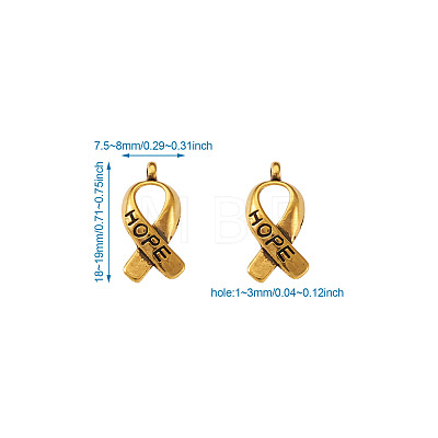 Breast Cancer Awareness Ribbon Carved Word Hope Tibetan Style Alloy Message Pendants TIBEP-TA0001-72-1