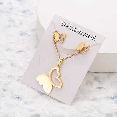 201 Stainless Steel Pendant Necklaces & Stud Earrings Sets FS-WG852B2-02-1
