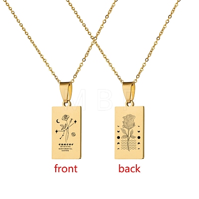 12 Constellation Stainless Steel Tarot Card Engraved Pendant Cable Chain Necklaces PW-WG94DCE-03-1