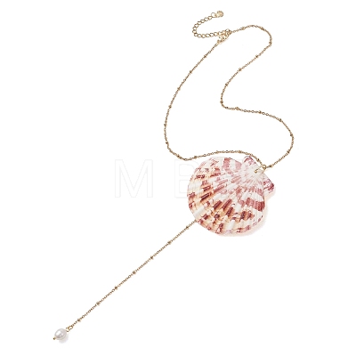 Natural Sea Shell Big Pendant 304 Stainless Steel Satellite Chain Long Tassel Y Necklaces for Women NJEW-JN06297-1