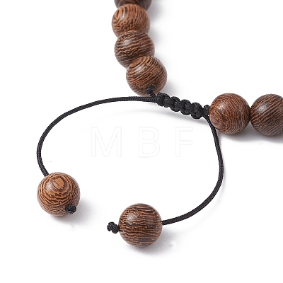 Natural Wenge Wood & Obsidian Round Braided Bead Bracelet BJEW-JB09757-01-1