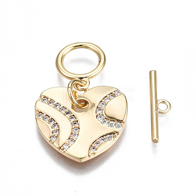 Brass Micro Pave Clear Cubic Zirconia Toggle Clasps KK-S356-310-NF-1