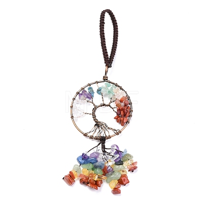 Wire Wrapped Chakra Chips Natural Gemstone Big Pendant Decorations X-HJEW-H057-02D-1