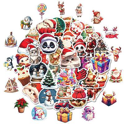 50Pcs Christmas Theme Animal Paper Stickers DIY-P085-03-1