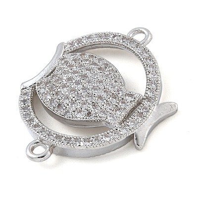 Rack Plating Brass Micro Pave Clear Cubic Zirconia Fish Connector Charms kk-A234-46P-1