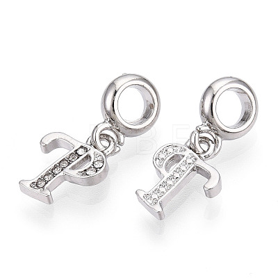 Platinum Rack Plating Alloy Rhinestone European Dangle Charms PALLOY-T048-36P-P-1