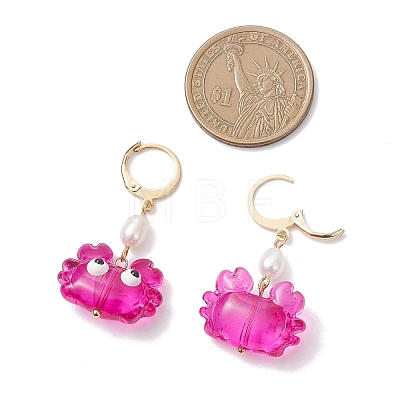 4 Pairs Crab Handmade Lampwork Enamel Leverback Earrings EJEW-TA00765-1
