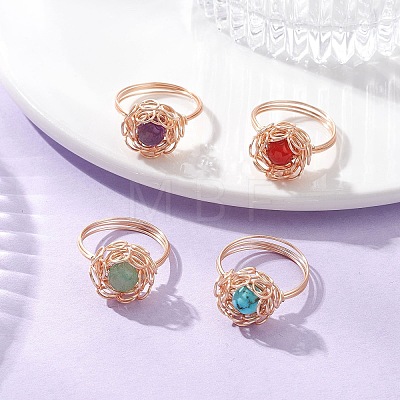 4Pcs 4 Styles Gemstone Finger Rings RJEW-TA00235-01-1