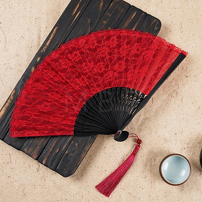 Chinese Style Lace Folding Fan with Tassel PW-WG2E08A-01-1