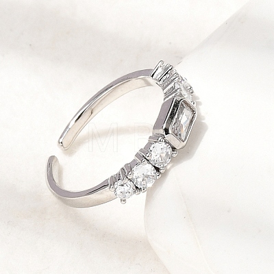 Brass with Cubic Zirconia Cuff Rings for Women RJEW-B160-07A-P-1