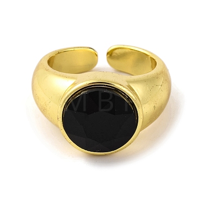 Brass Glass Round Wide Open Cuff Ring for Women RJEW-U003-19-1