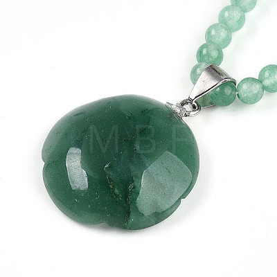 Natural Green Aventurine 4.5mm Round Beaded Flower Pendant Necklaces NJEW-T016-04F-1