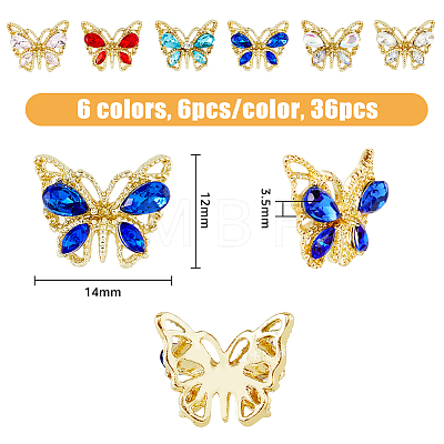 36Pcs 6 Colors Butterfly Alloy Cabochons MRMJ-DC0001-03-1