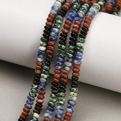 Gradient Color Natural Green Spot Jasper & Blue Spot Jasper & Golden Sheen Obsidian & Synthetic Goldstone Beads Strands GG-CBA1E0E-01A-1