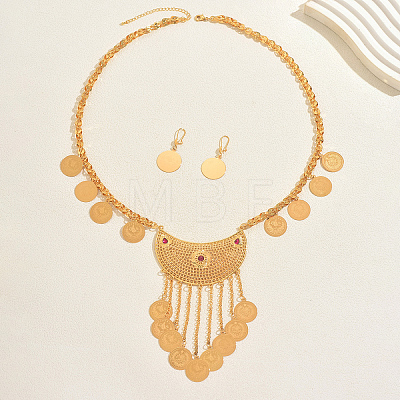 Vintage Ethnic Style Alloy & Iron Moon Tassel Long Necklaces & Earrings Sets for Women OS1722-1