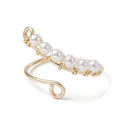 Copper Wire Wrapped Natural Cultured Freshwater Pearl Open Ring RJEW-JR00633-1