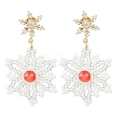 Christmas Snowflake Glass Seed Braided Dangle Earrings EJEW-MZ00233-02-1