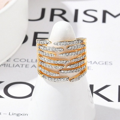 Brass Micro Pave Clear Cubic Zirconia Finger Rings for Women RJEW-R011-11G-01-1