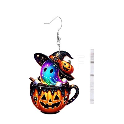 Pumpkin Cup with Ghost Acrylic Dangle Earrings FS-WG7B4FC-01-1