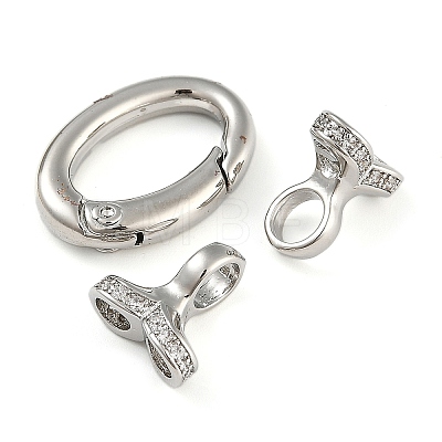 Rack Plating Brass Micro Pave Clear Cubic Zirconia Fold Over Clasps KK-A234-003P-01-1