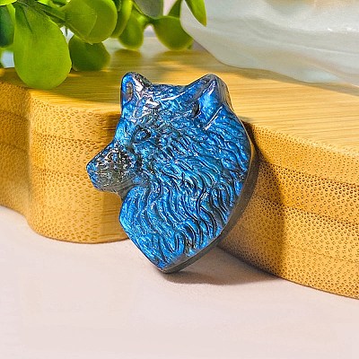 Natural Labradorite Carved Healing Wolf Head Figurines PW-WG63853-01-1