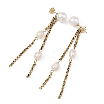 Shell Pearl and Natural Cultured Freshwater Pearl Stud Earrings EJEW-JE07396-1