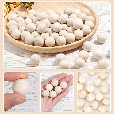 75Pcs Natural Wooden Round Ball WOOD-PA0001-84A-1