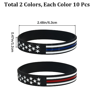Gorgecraft 20Pcs 2 Colors Independence Day Theme Silicone Star Cord Bracelets Set Wristband BJEW-GF0001-15B-1