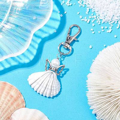 Angel Alloy & Wire Wrapped Natural Shell Pendant Decorations HJEW-JM02017-03-1