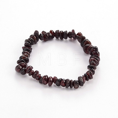 Chips Natural Garnet Beaded Stretch Bracelets BJEW-JB01826-09-1
