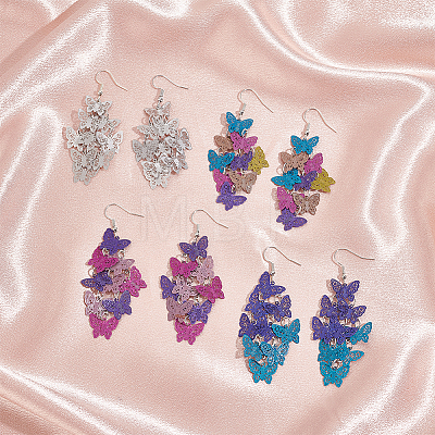ANATTASOUL 4 Pairs 4 Colors Brass Butterfly Dangle Earrings EJEW-AN0003-80-1