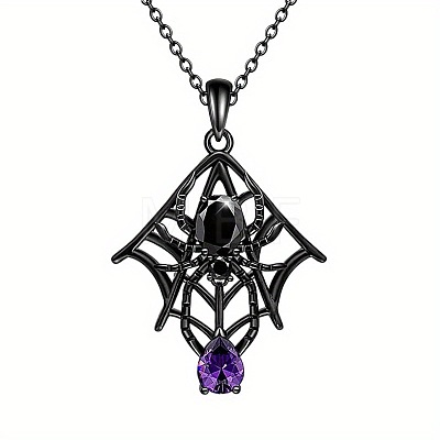 Alloy Rhinestone Halloween Spider Pendant Necklaces WGFDEFA-01-1