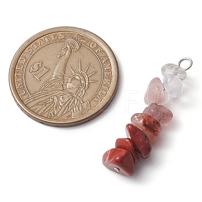 Gradient Color Natural Quartz Crystal & Natural Rhodonite & Natural Red Jasper & Natural Strawberry Quartz Chip Beaded Pendants PALLOY-JF02790-06-1