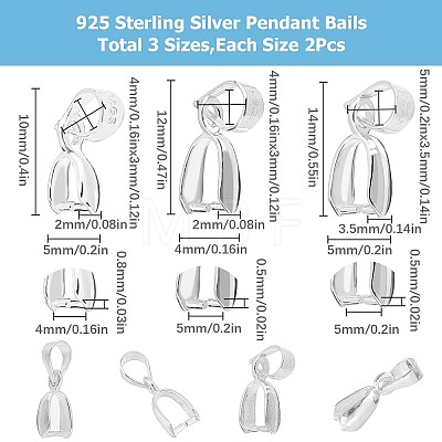6Pcs 3 Style 925 Sterling Silver Pendant Bails STER-SC0001-17-1