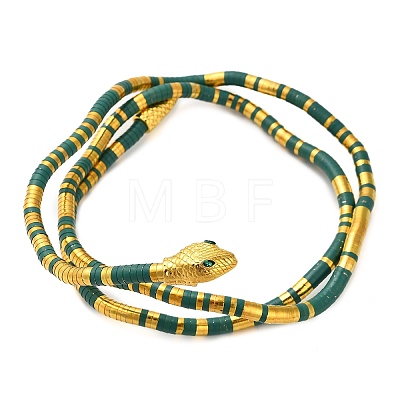 Alloy Green Rhinestone Snake Wrap Choker Necklaces for Women NJEW-Z087-02G-1