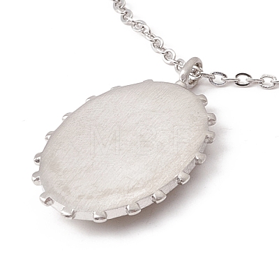 Oval with Evil Eye Enamel Pendant Necklace with Crystal Rhinestone NJEW-E015-03-1