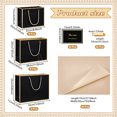 20Pcs 3 Styles Paper Gift Tote Bags with Polyester Gold Ribbon ABAG-WA0001-36B-1