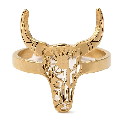 Cattle 304 Stainless Steel Adjustable Rings for Women RJEW-F163-02G-1