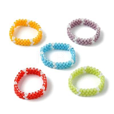 Glass Seed Beads Stretch Rings for Women RJEW-JR00722-1