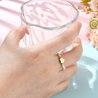 Natural Freshwater Pearl & 304 Stainless Steel Bead Finger Rings RJEW-FS00001-14-1