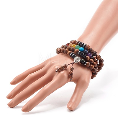 Natural Wood Beads Wrap Bracelets BJEW-JB07022-03-1
